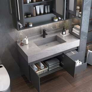 蓝加简约岩板浴室柜组合现代轻奢智能镜洗脸洗手池卫生间洗漱台盆