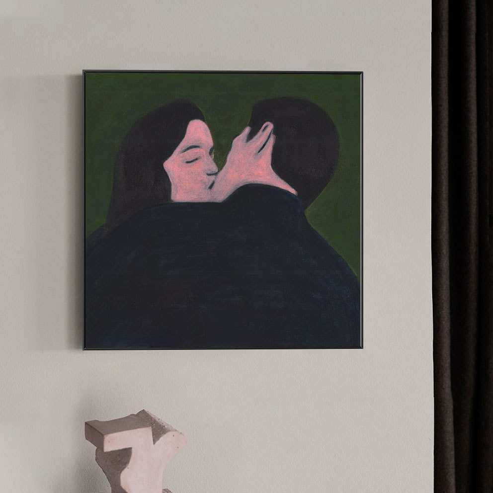 吻 亲吻是爱永恒的表达方式 小众艺术喷绘装饰画法式极简卧室摆件