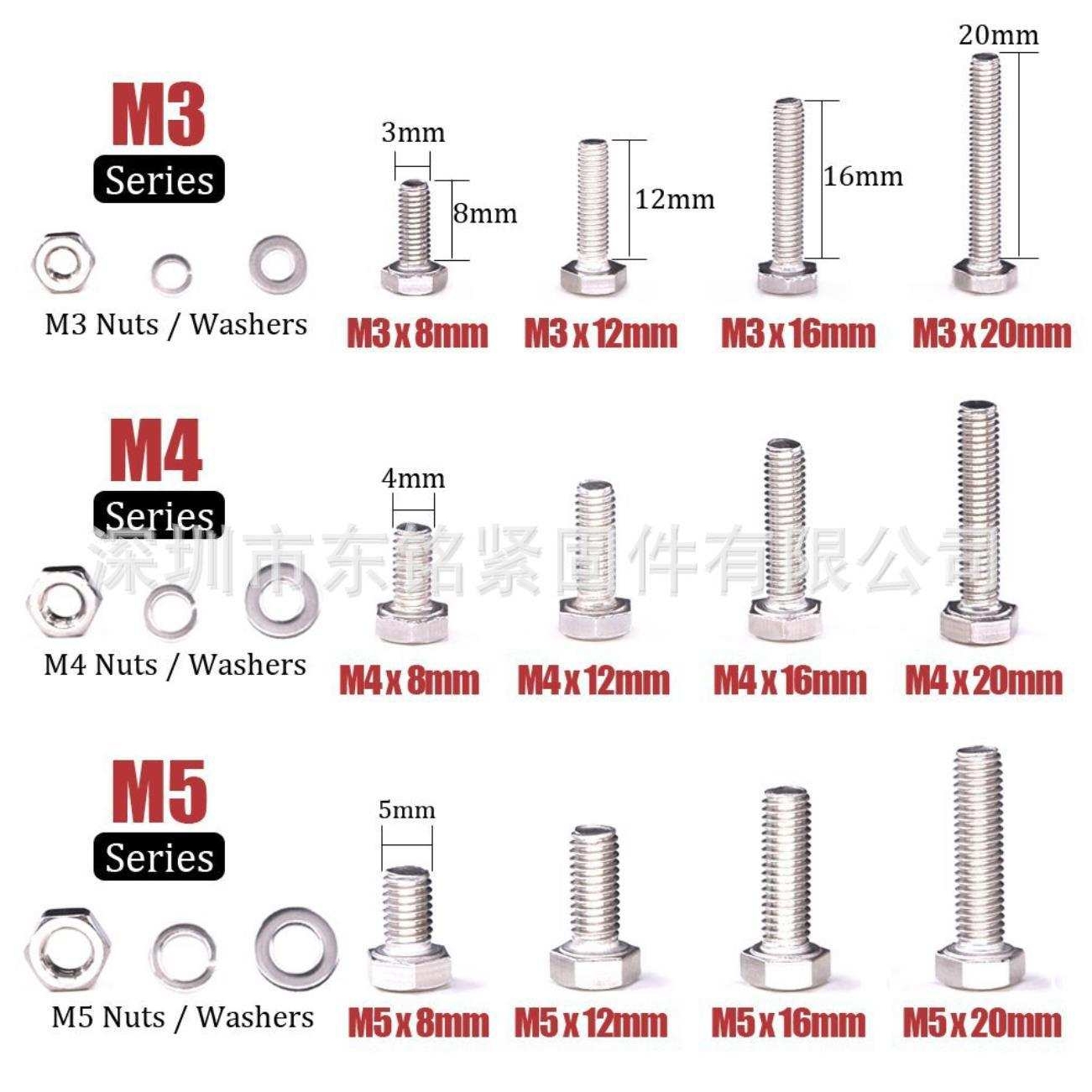 705Pcs M3 M4 M5 六角头盖机器螺丝螺栓螺母平和锁定垫圈组合套件
