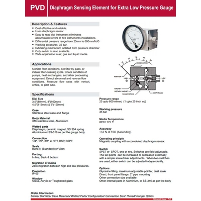 倍润WINTERS PVD系列微压应用型磁耦合大膜片式差压表可接电接点