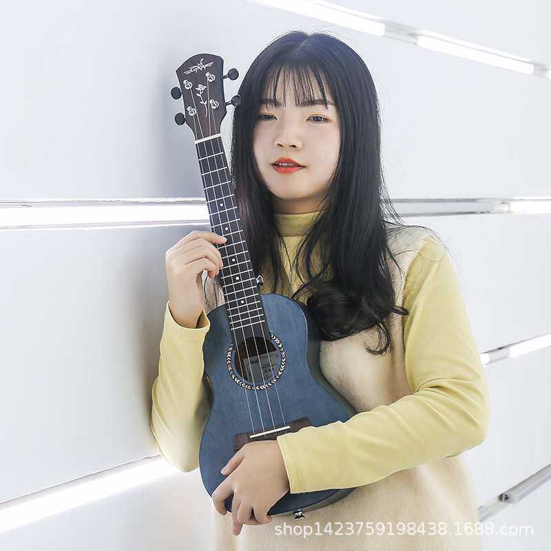 23寸、26寸单板珊瑚蓝尤克里里小吉他卡提西桃花心初学练习乐器赞