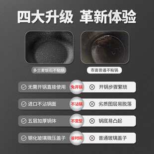 麦饭石不粘炒锅平底不粘锅家用煎锅带盖子平底锅汤锅电磁炉通用锅