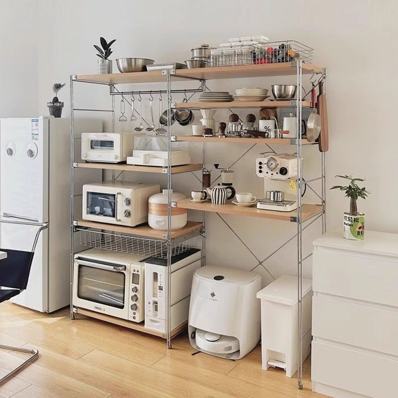 日式置物架落地阳台多层扫地机器人收纳架落地式家用收纳架子简约