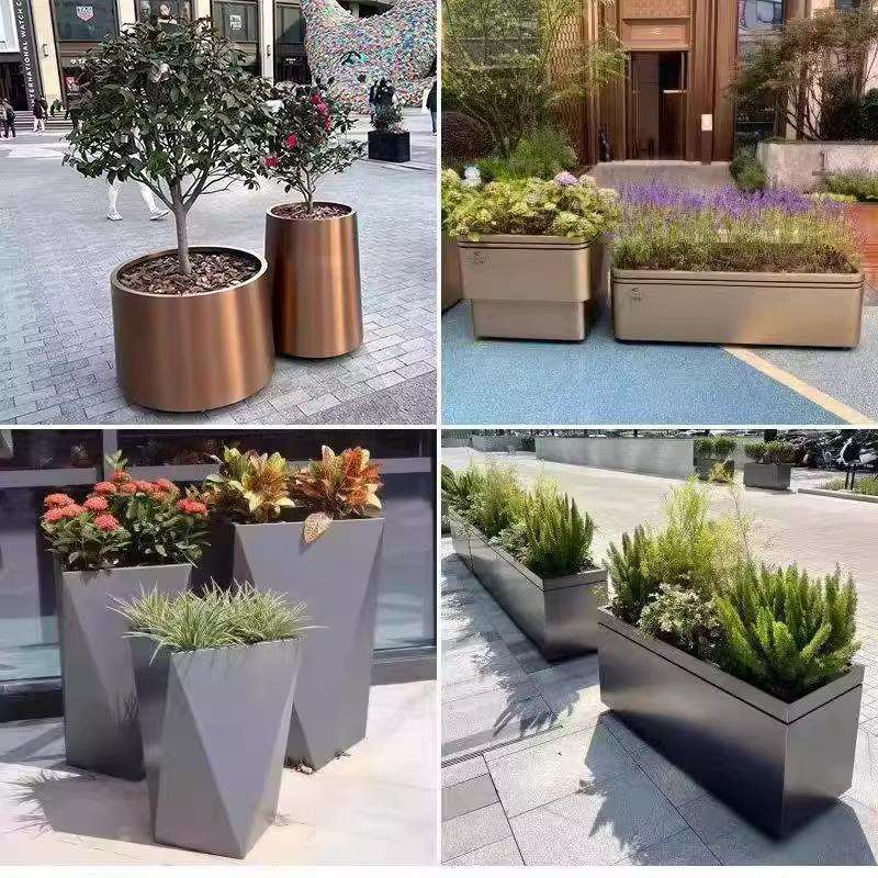 户外不锈钢花箱铁艺花槽异形花钵景观花坛广场移动花池种植箱花架