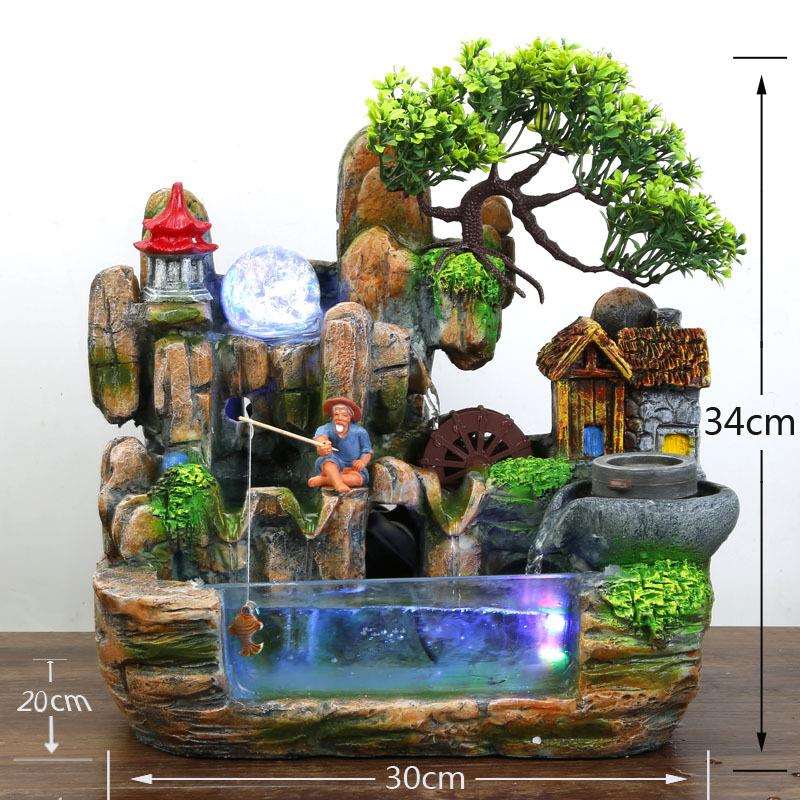 假山喷泉流水工艺品盆景加湿器家居办公室摆设风水轮招财摆件130