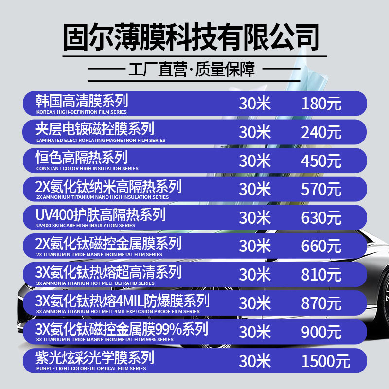 汽车太阳膜防爆隔热膜汽车贴膜防晒膜4S店汽贸店15米30米整卷批发