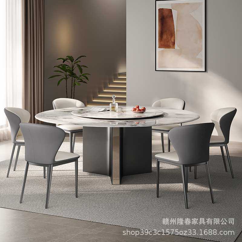 轻奢超晶石餐桌椅组合家用小户型高级微晶石家用带转盘圆桌