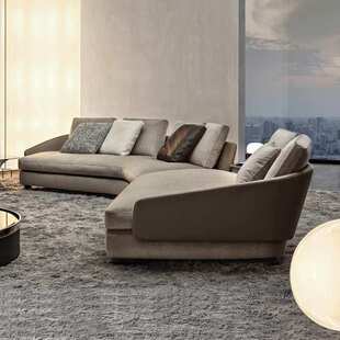 意式极简劳森弧形棉麻布艺沙发客厅别墅大户型沙发弧形沙发组合