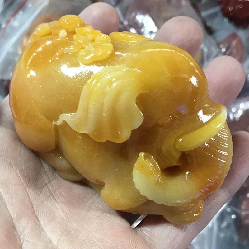天然黄龙玉吉祥如意手把件黄田玉大象手玩件玉器把玩件摆件