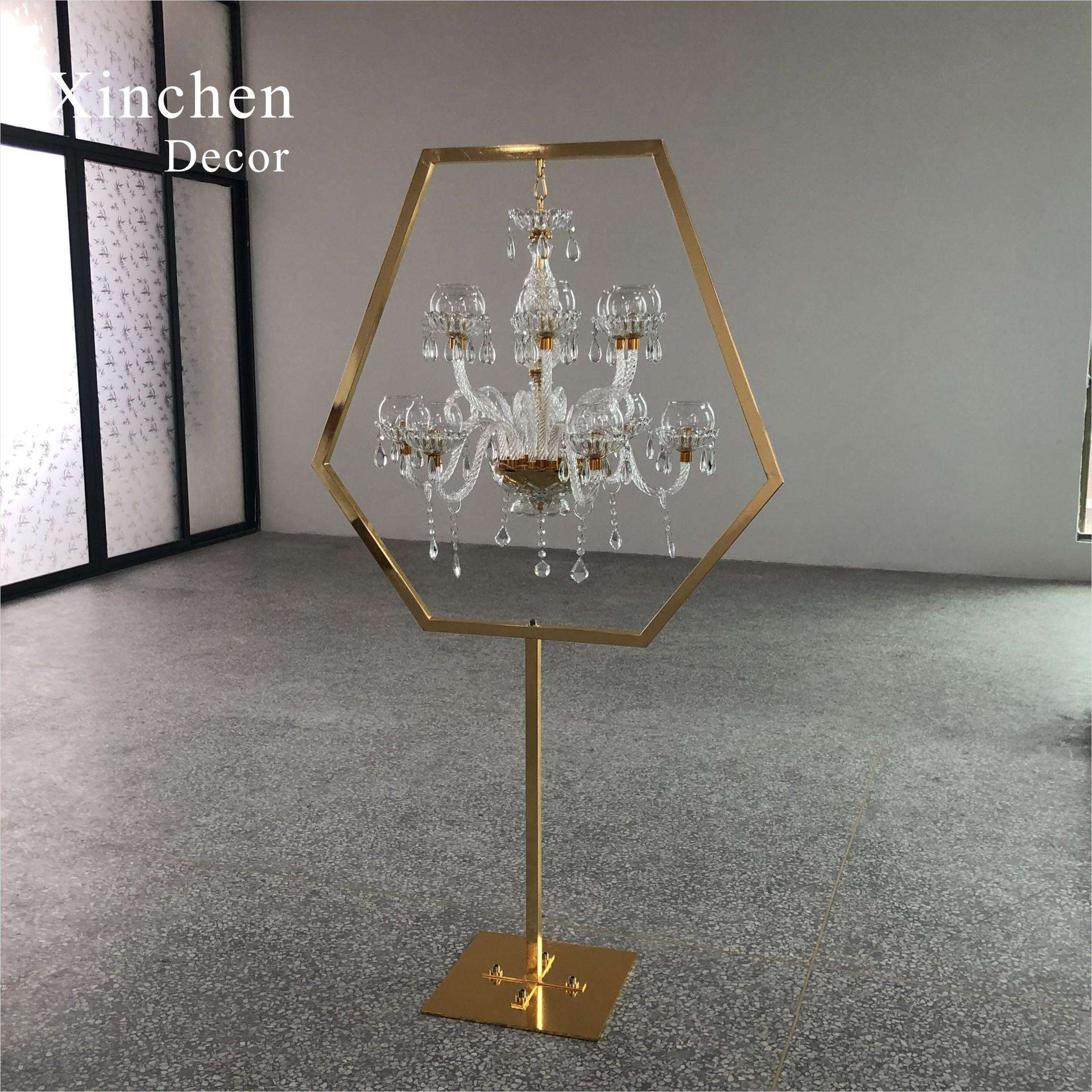 厂家零售婚庆活动装饰用品 六边形框架水晶挂珠玻璃烛台吊灯