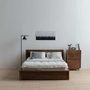 北欧日式风格黑胡桃木橡木全实木抽屉储物床现代简约主卧双人大床
