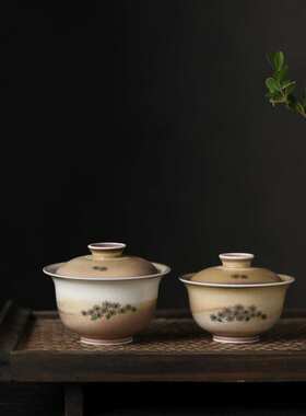 景德镇全手工仿古小盖碗单个手绘粉彩陶瓷泡茶碗迷你80ml