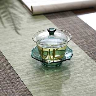 新款彩色盖碗 高硼硅玻璃泡茶器冲茶杯耐高温玻璃荷花三才杯