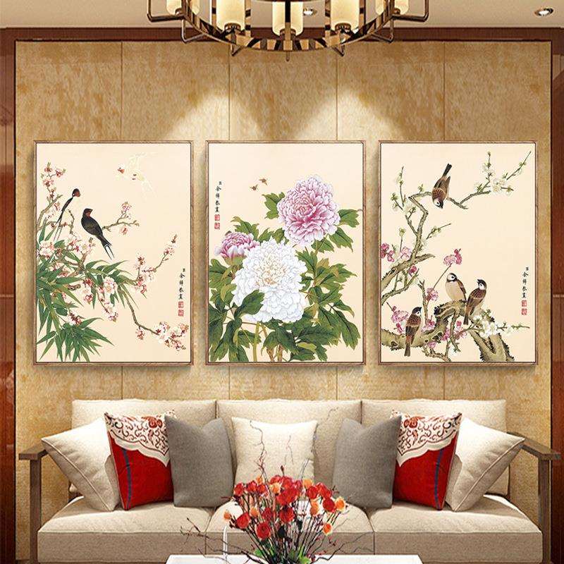 余稚花鸟图中式装饰画客厅壁画新中式古典玄关挂画工笔画花鸟画册