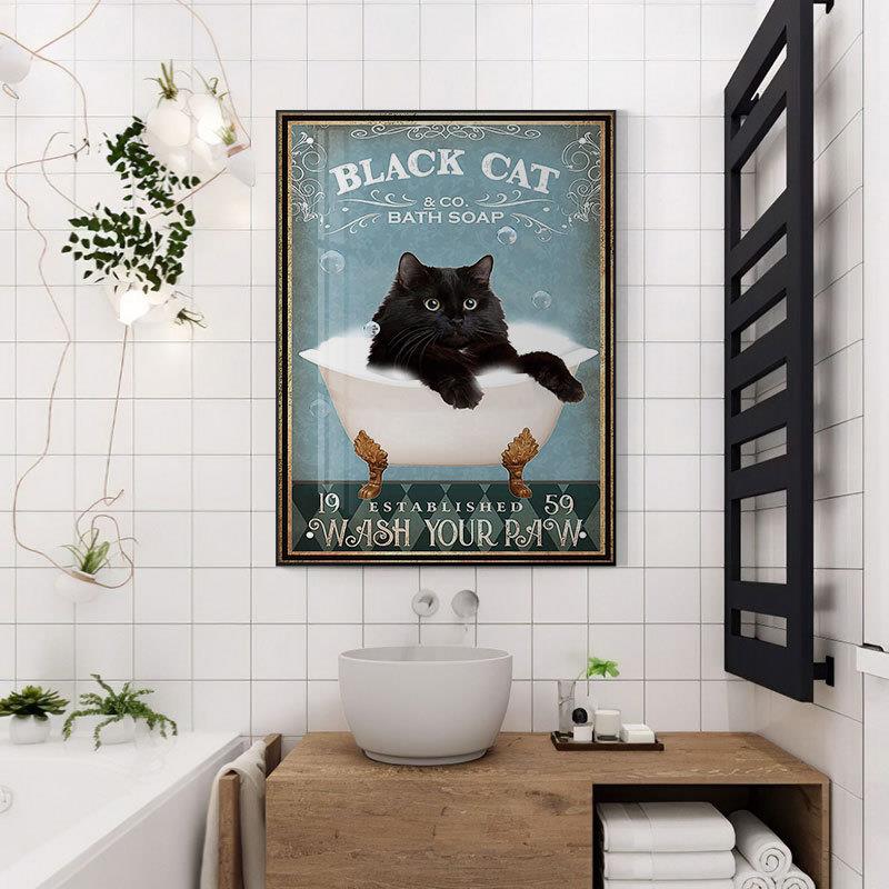 趣味浴室复古猫咪装饰画怀旧酒吧卫生间挂画搞笑喵星人浴室版画