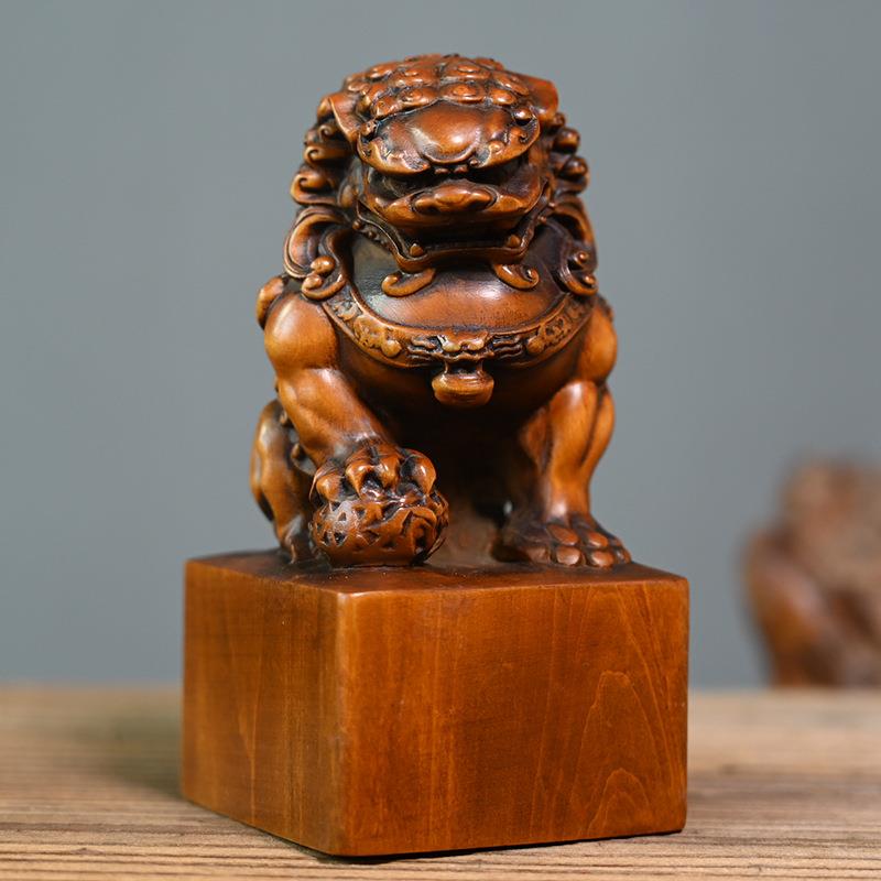 仿古黄杨木雕刻狮子摆件中式家居装饰品办公室摆饰实木雕刻工艺品