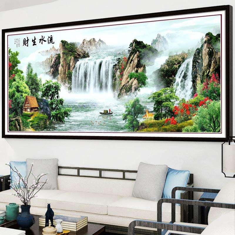 钻石画满钻客厅山水画流水生财贴钻十字绣钻石绣2020新款风景大气