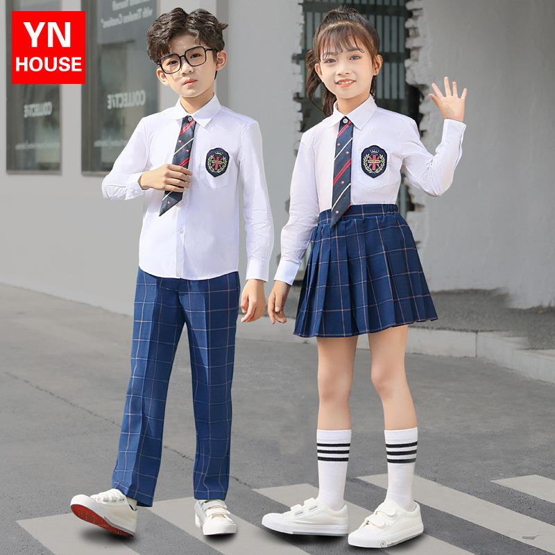 儿童新款幼儿园校服毕业照六一合唱演出服小学生班服背带裙套装