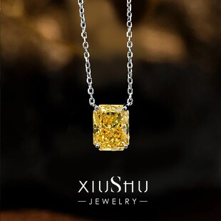 3克拉方糖黄钻锁骨项链925银极简吊坠镶嵌高碳钻雷迪恩切小众设计