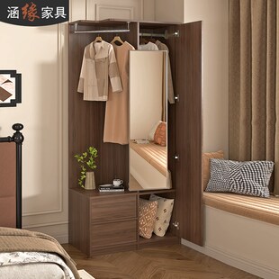 骨骼线次净衣柜家用卧室床头柜挂衣架一体中古风转角衣帽柜7A72