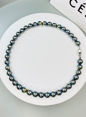炫彩大溪地黑珍珠项链女轻奢简约小众百搭设计高级锁骨链颈链正圆