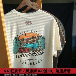 男潮休闲宽松半袖 T恤衫 圆领上衣TEE 日系复古印花短袖 露营夏季