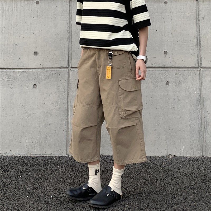 日系潮牌工装短裤男夏季美式高街宽松阔腿七分裤直筒男女休闲裤子,男装,短裤,淘宝优惠券,粉丝福利购,淘宝优惠卷