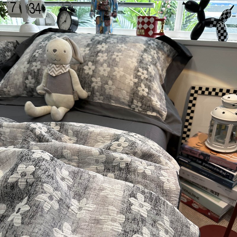 北欧风简约全棉水洗棉提花床上夏被F四件套夏天被子空调被夏凉被