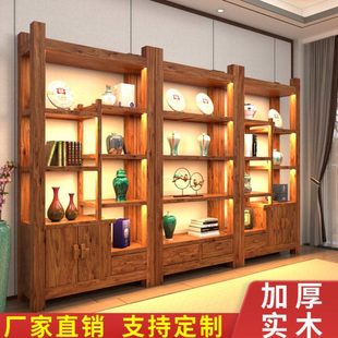 博古架实木中式老榆木茶室茶叶茶柜办公室置物多宝阁展示书架隔断