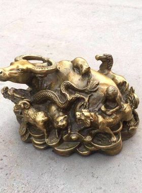 纯铜十二生肖一体摆件全家福铜牛家和万事兴客厅特色桌面摆设礼品