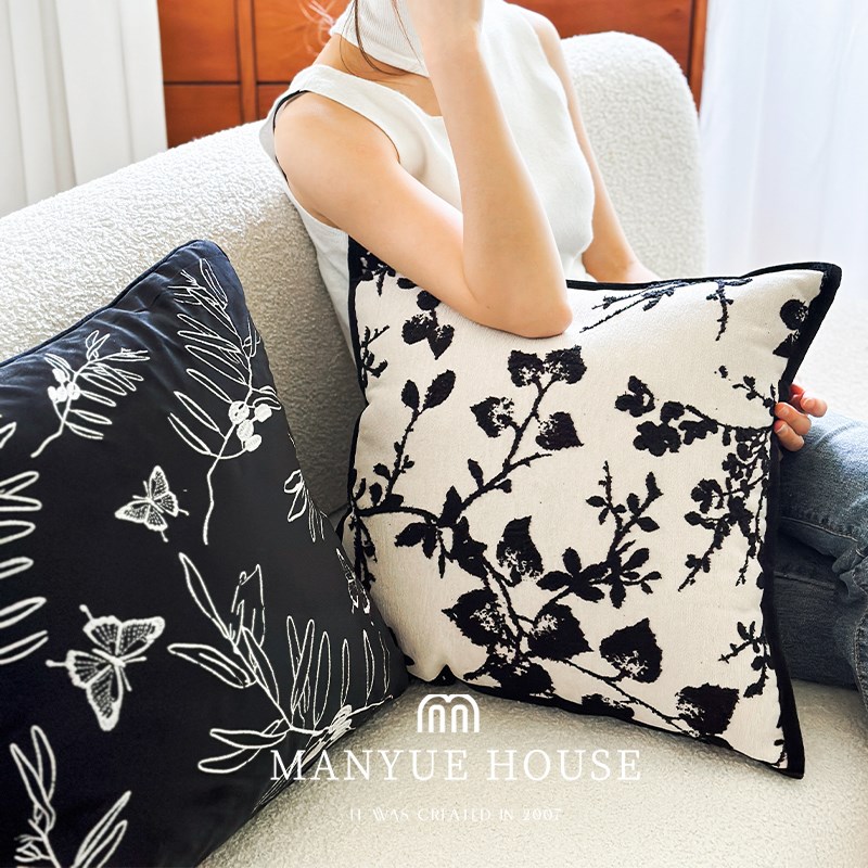 蔓越家 东方之境 新中式u客厅沙发抱枕靠垫中古靠背垫绣花抱枕套