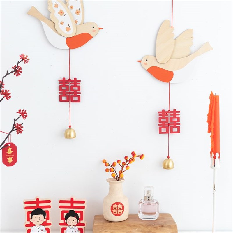 婚房布置拍照阿楹 门把手装饰用品茶背景敬新款2R023结婚挂件备婚