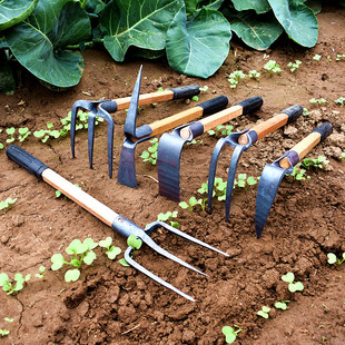锰钢锻打两用锄园艺四齿耙家用锄头松土五件套不锈钢耙子叉鹤嘴锄