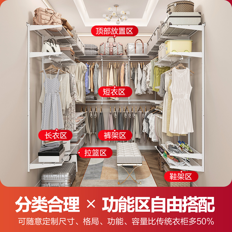 定制整体衣帽间步入式开放式多功能分区收纳柜衣橱衣帽间diy设计