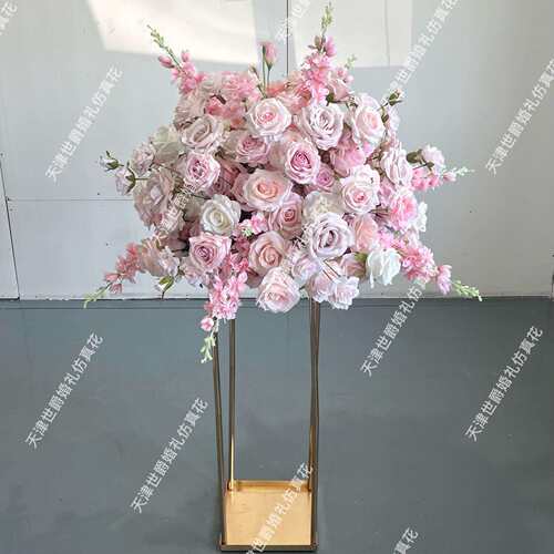 世爵热销婚庆仿真花路引餐桌橱窗摆放60cm粉色玫瑰花球