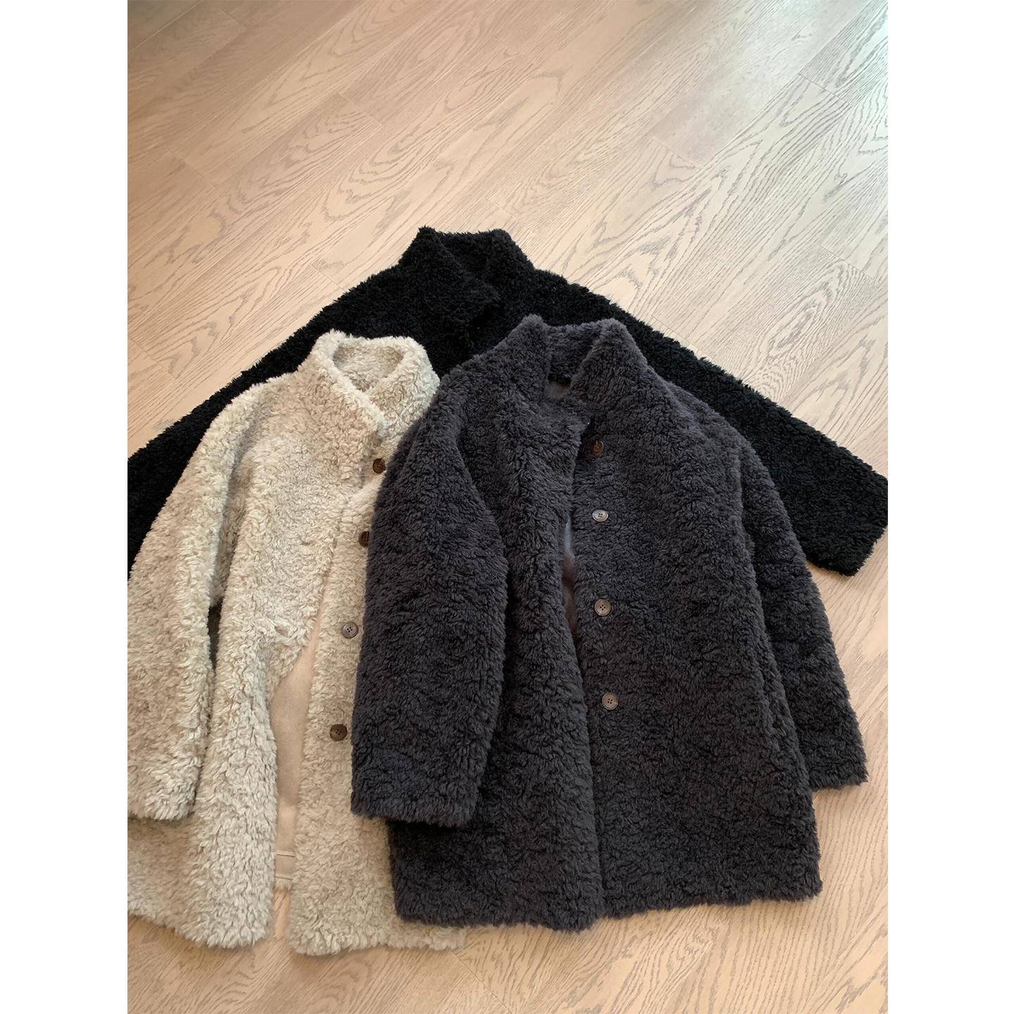 奶fufu羊羔毛外套女白色新款冬季韩系宽松皮毛一体中长款毛毛大衣