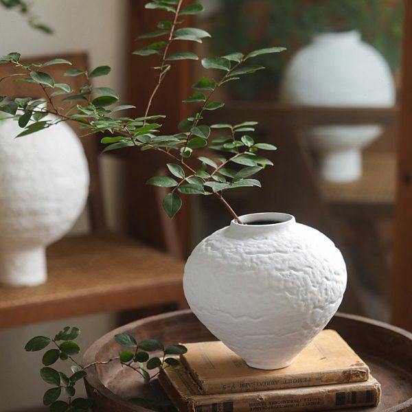 月面纹白色陶瓷大肚花瓶插花艺术复古侘寂风高级感客厅摆件装饰品,家居饰品,花瓶,淘宝优惠券,粉丝福利购,淘宝优惠卷