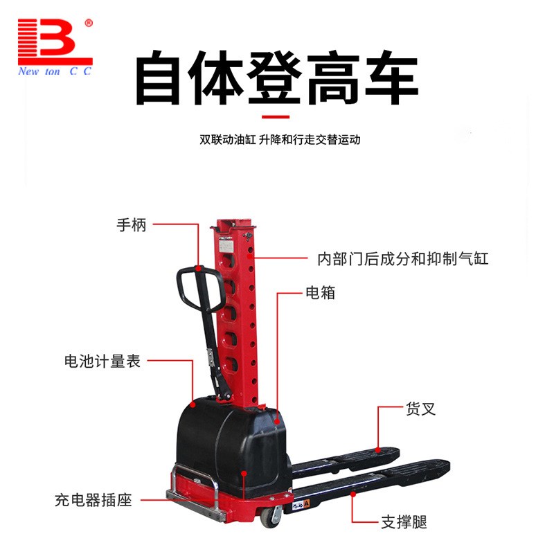 小型电动随车叉车1吨便携式小型电动叉车全自动R堆高车 自体登高