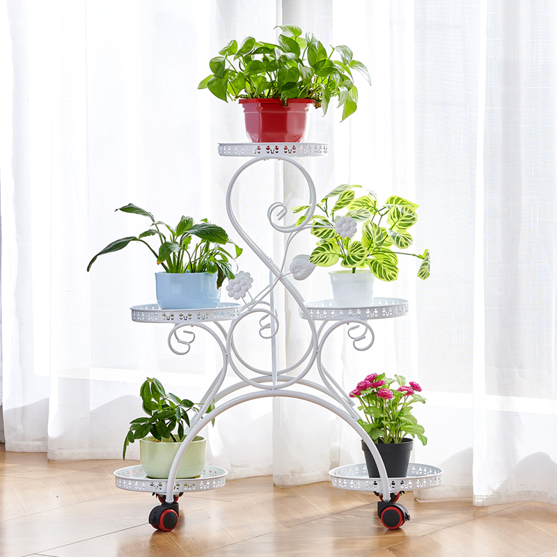 花架子多层铁艺客l厅室内阳台植物置物架落地式多层带轮绿萝花盆