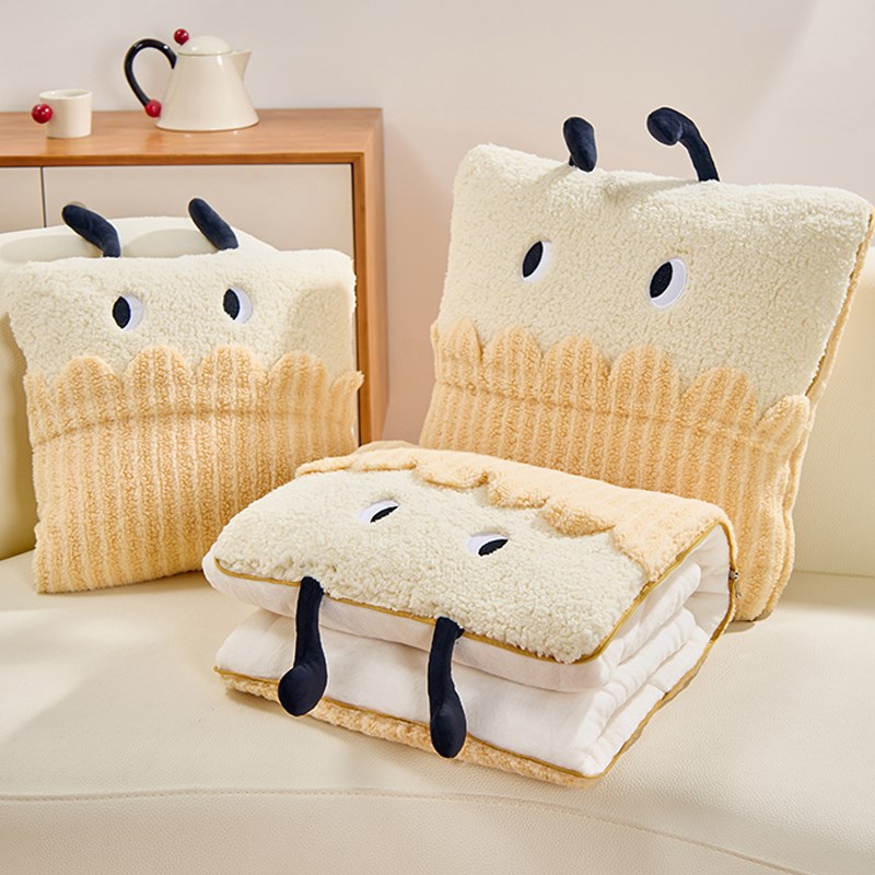 冬季加厚保暖双面绒可爱抱枕被子两用车载沙发枕头午睡Y二合一折