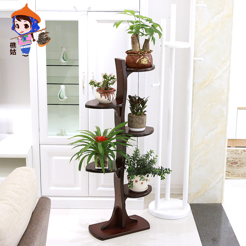 实木花架置物架阳台客厅r落地绿萝室内装饰盆景花架子木制组装中