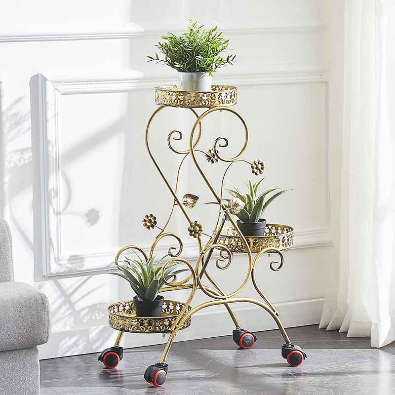 铁艺花架置物架阳台多层移动带轮客厅花盆架落地式V绿萝吊兰花架