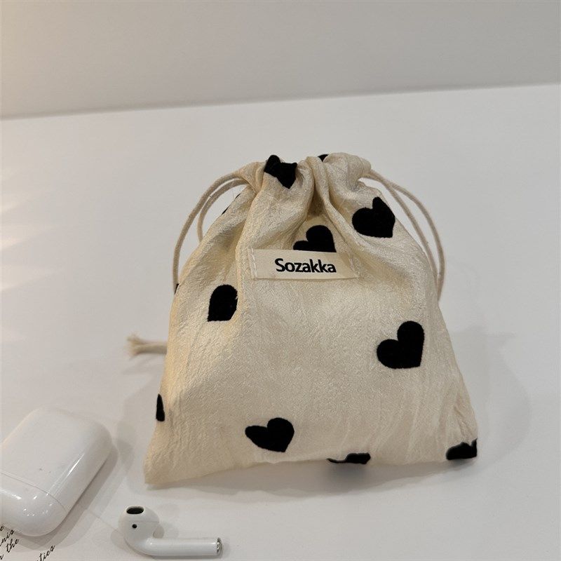 香槟爱心束口袋抽绳小物件收纳袋E子布袋学生杂物便携洗漱袋