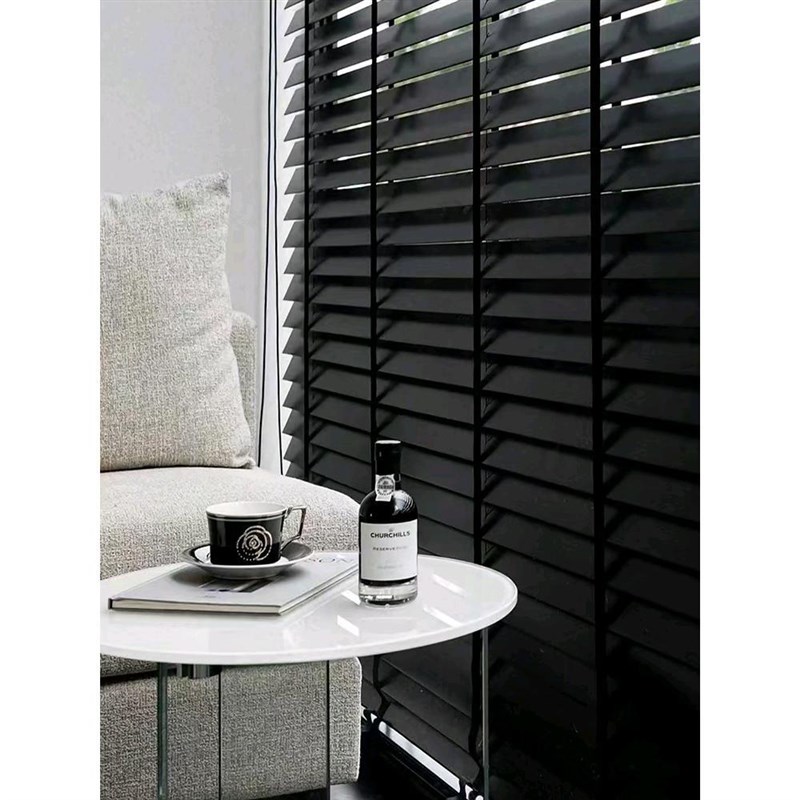 黑色铝百叶e木质百叶窗帘卧室客厅书房卫生间办公室遮光遮阳防水