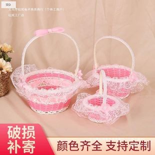 少儿花童婚礼伴娘花瓣手提撒花跳舞子蝴蝶结结婚篮子花篮蓝藤编篮