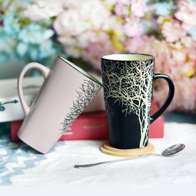 简约陶瓷水杯大容量马克杯带勺带盖创意男女办公家用情侣对杯钉制,餐饮具,马克杯,淘宝优惠券,粉丝福利购,淘宝优惠卷