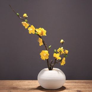 中式古典仿真腊梅花客厅花艺摆件室内装饰插花假花绢花干花梅花枝