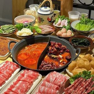 地摊老火锅锅具商用生铁电磁炉平底搪瓷重庆九宫格火锅盆免治锅