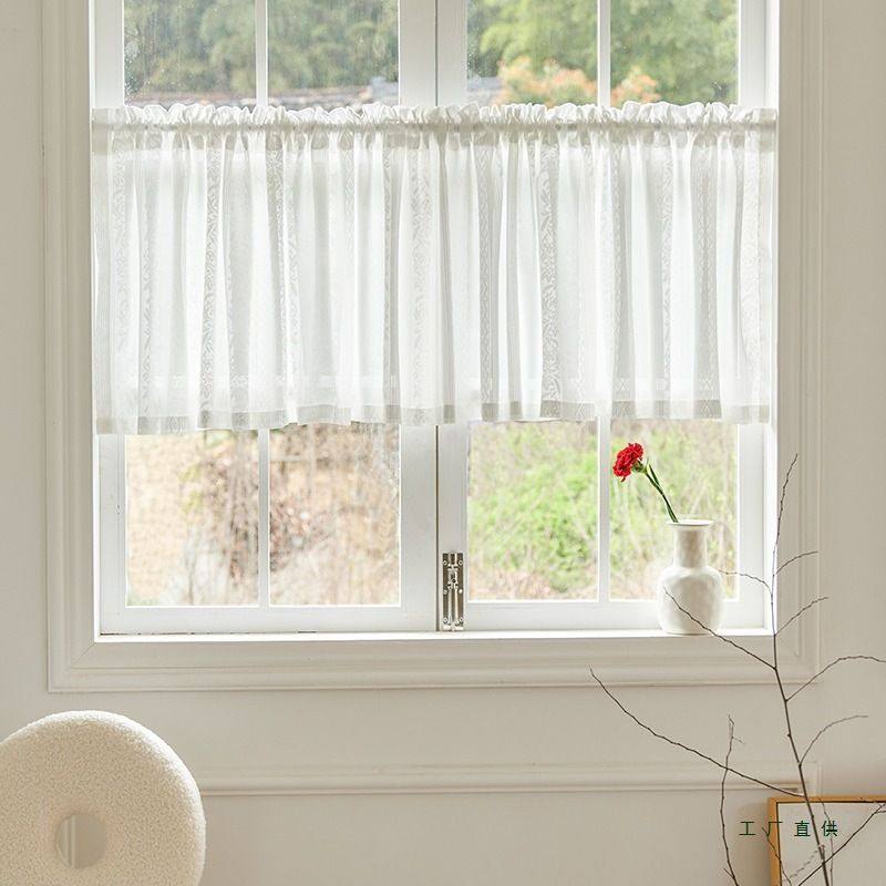 卫生间门帘半帘窗帘遮挡短窗户日式玻璃自粘镜子洗衣机伸缩杆短帘