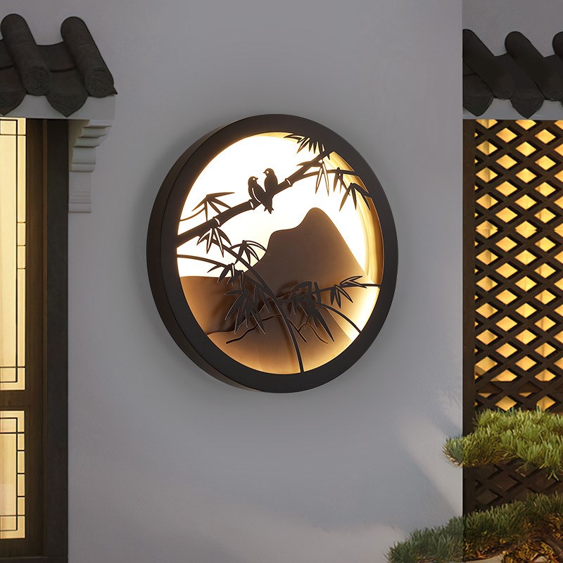 露台圆形内嵌氛围壁灯户外v防水庭院灯景观影新中式别墅小区外墙